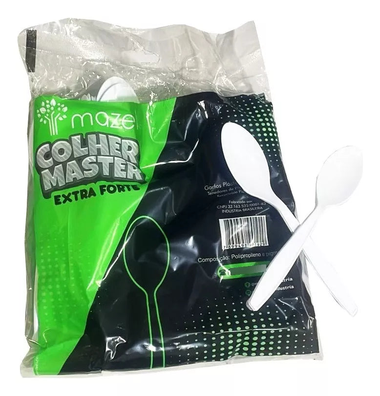Colher Reforçada Inquebrável Refeição Branca C/50 Cabo Branco