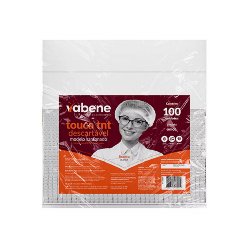 Touca Tnt Branca Sanfonada Tamanho Unico Pacote C/100 Un  Vabene