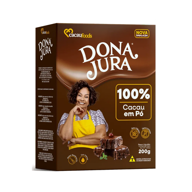 Cacau Em Pó Dona Jura 200g Sem Açucar 100% Cacau - Cacau Foods