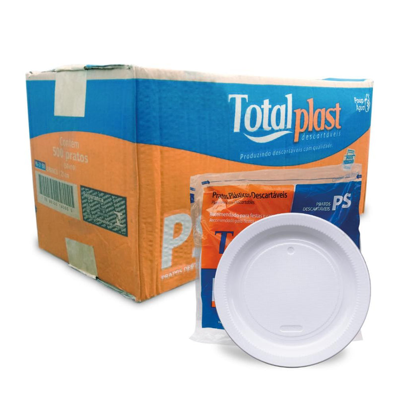PRATO DESCARTÁVEL BRANCO 21cm RASO - Totalplast C/500